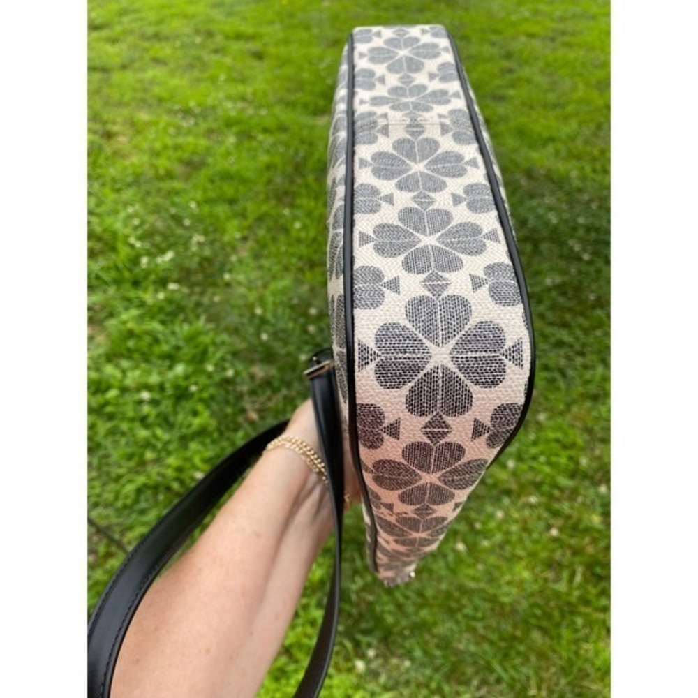 Kate Spade Spade Flower Jacquard Large Swingpack Crossbody Bag Black Cream Purse - Picture 12 of 14